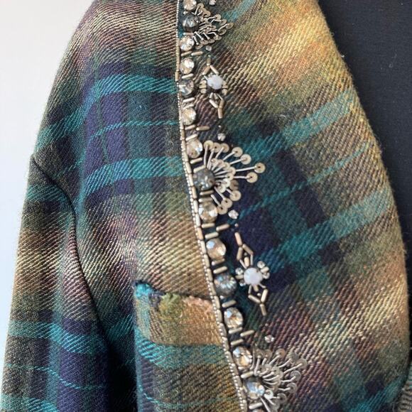 Isabel Marant Milroy Linen & Wool plaid embellished tie waist Coat FR44 US 12 - Picture 5 of 14